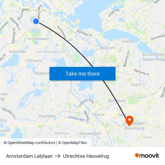 Amsterdam Lelylaan to Utrechtse Heuvelrug map