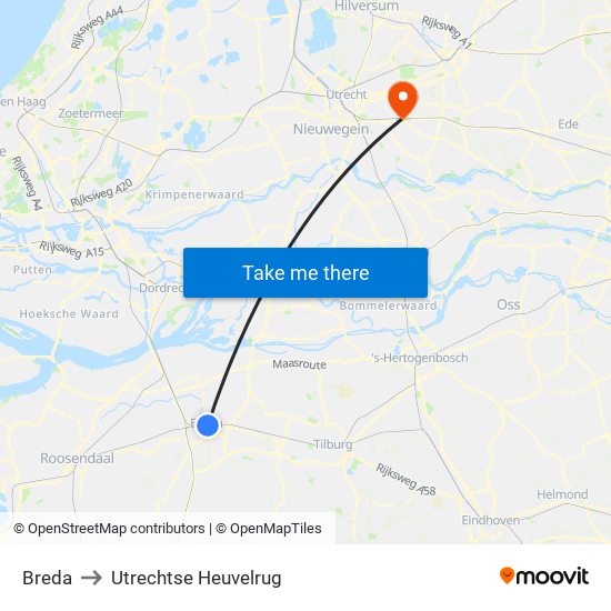 Breda to Utrechtse Heuvelrug map