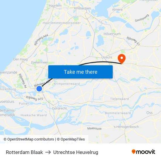 Rotterdam Blaak to Utrechtse Heuvelrug map