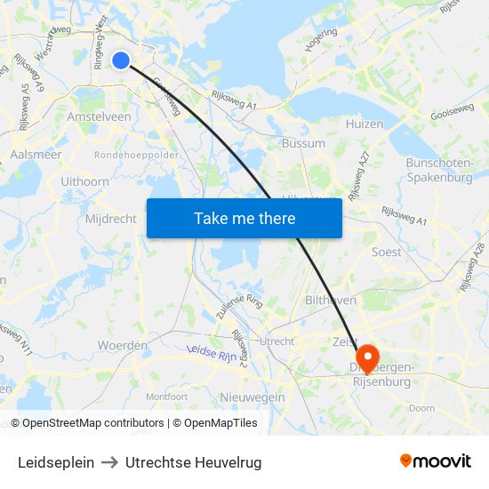 Leidseplein to Utrechtse Heuvelrug map