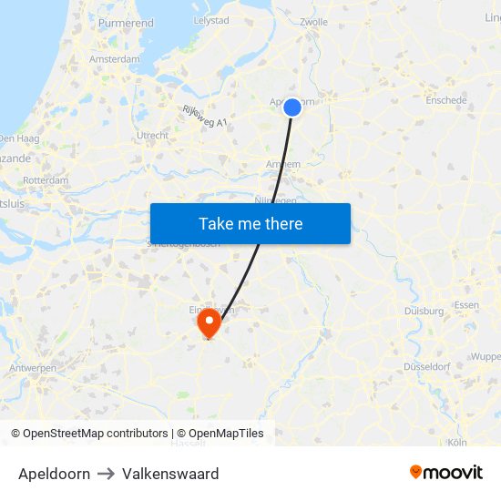 Apeldoorn to Valkenswaard map