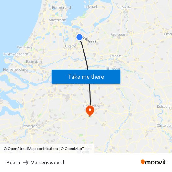 Baarn to Valkenswaard map