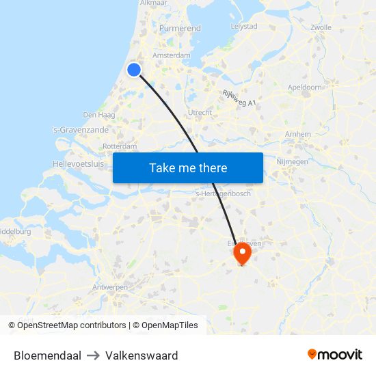 Bloemendaal to Valkenswaard map