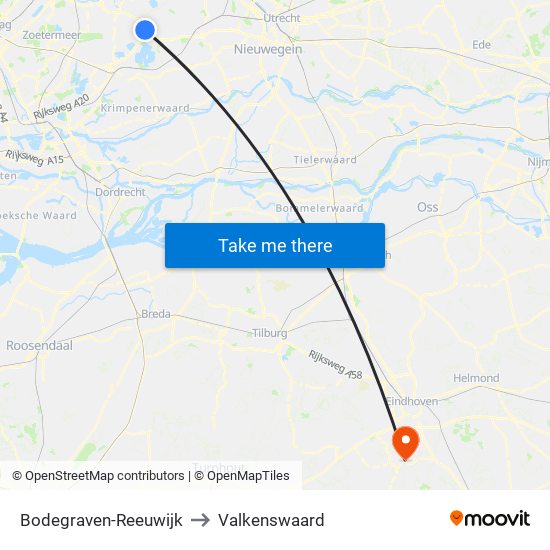 Bodegraven-Reeuwijk to Valkenswaard map