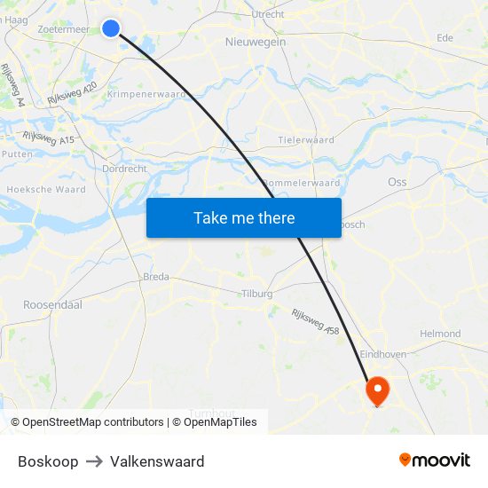 Boskoop to Valkenswaard map