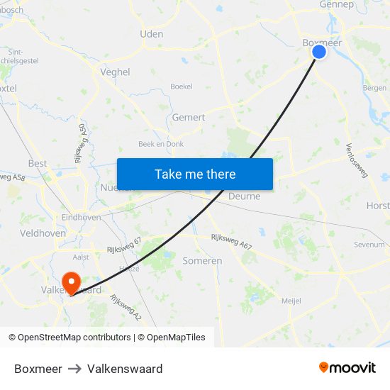Boxmeer to Valkenswaard map