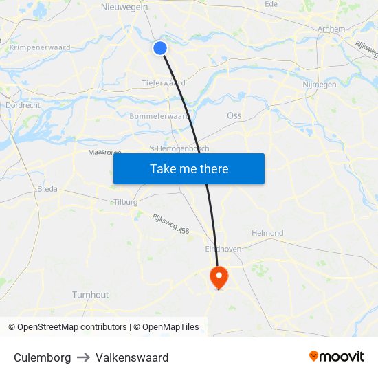 Culemborg to Valkenswaard map