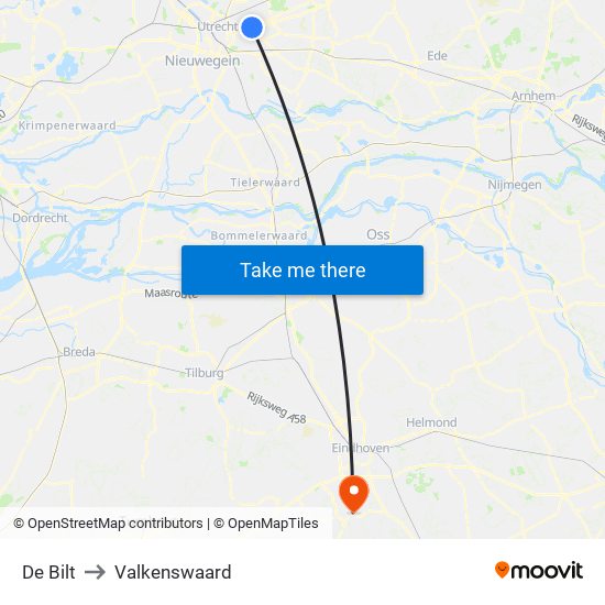 De Bilt to Valkenswaard map