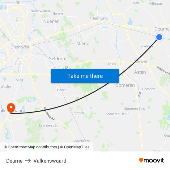 Deurne to Valkenswaard map