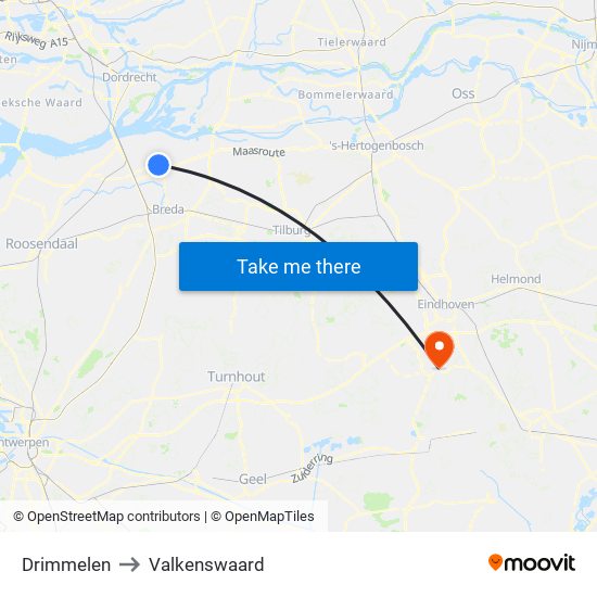 Drimmelen to Valkenswaard map