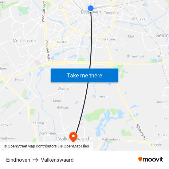 Eindhoven to Valkenswaard map