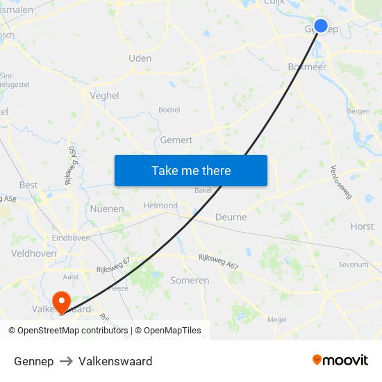 Gennep to Valkenswaard map