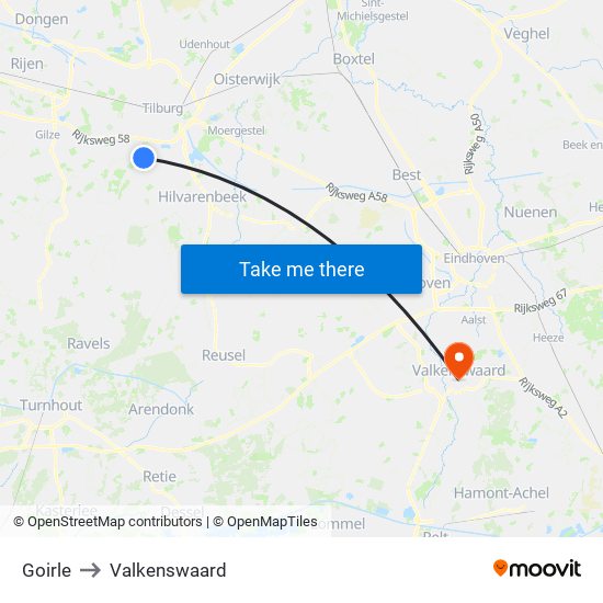 Goirle to Valkenswaard map