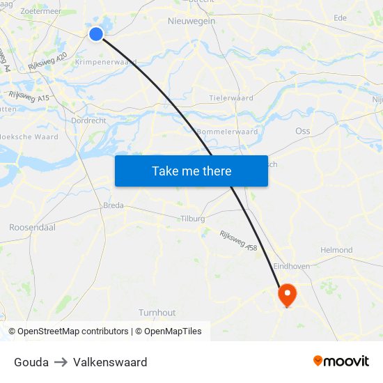 Gouda to Valkenswaard map