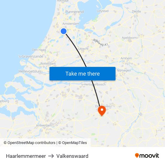 Haarlemmermeer to Valkenswaard map