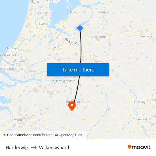 Harderwijk to Valkenswaard map