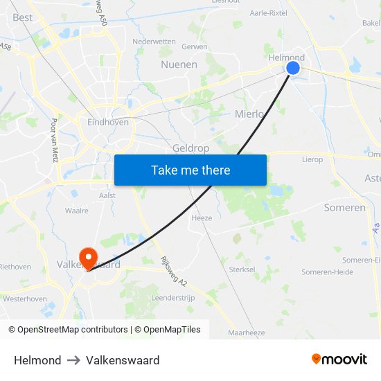 Helmond to Valkenswaard map