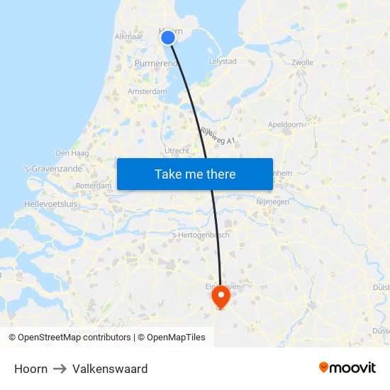 Hoorn to Valkenswaard map