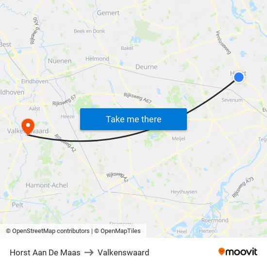 Horst Aan De Maas to Valkenswaard map