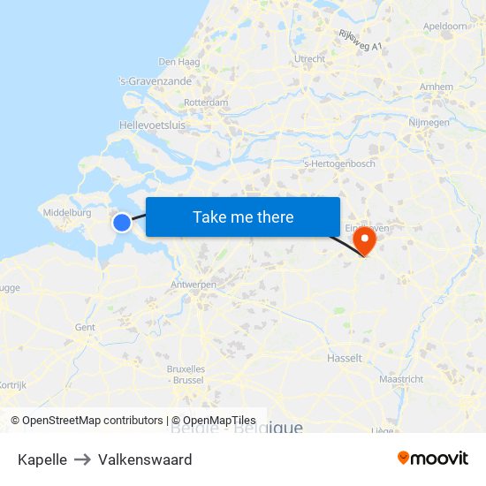 Kapelle to Valkenswaard map