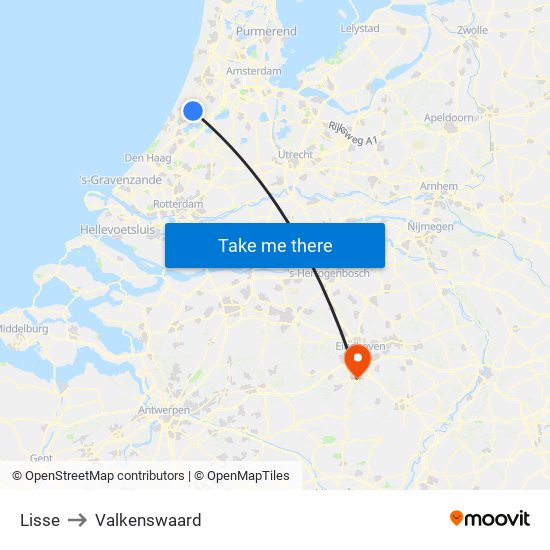Lisse to Valkenswaard map