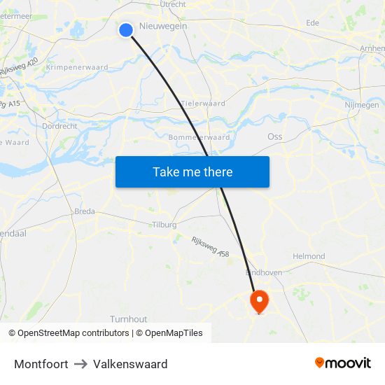 Montfoort to Valkenswaard map