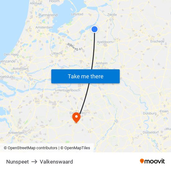 Nunspeet to Valkenswaard map