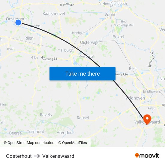 Oosterhout to Valkenswaard map