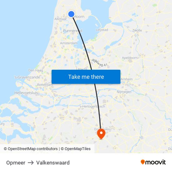 Opmeer to Valkenswaard map