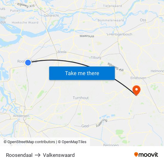 Roosendaal to Valkenswaard map