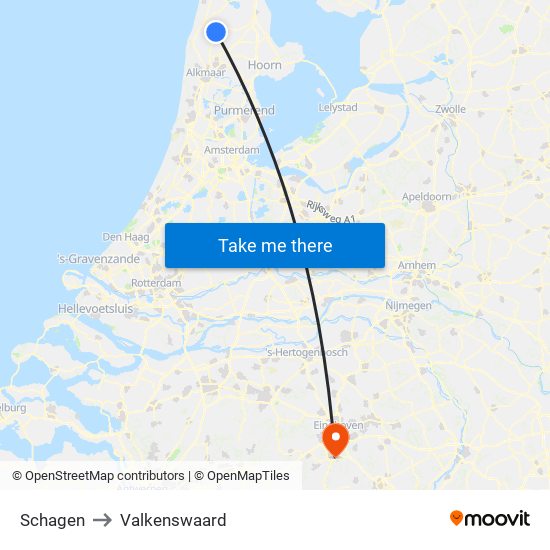 Schagen to Valkenswaard map