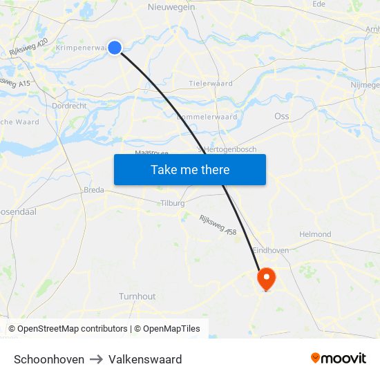 Schoonhoven to Valkenswaard map