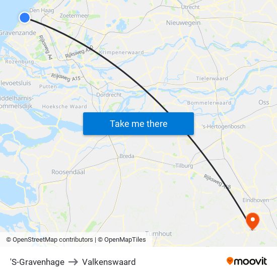'S-Gravenhage to Valkenswaard map