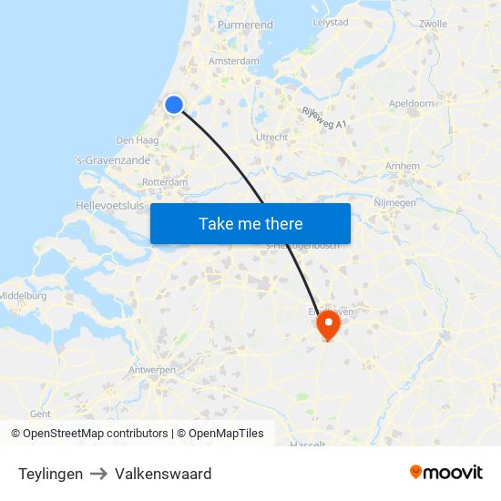 Teylingen to Valkenswaard map