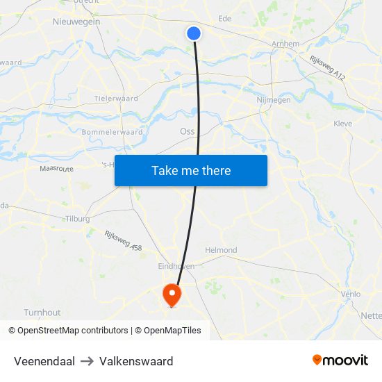 Veenendaal to Valkenswaard map
