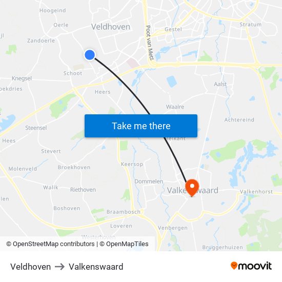 Veldhoven to Valkenswaard map