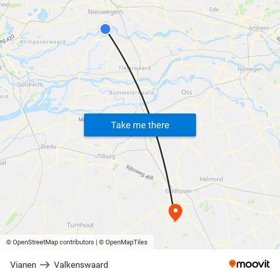 Vianen to Valkenswaard map