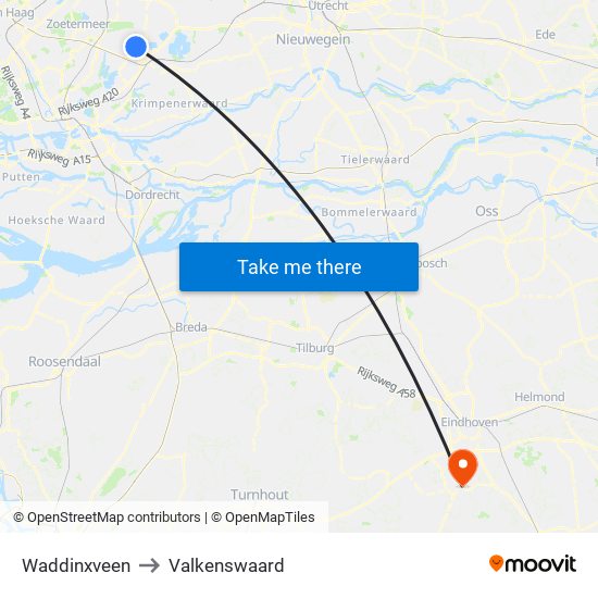 Waddinxveen to Valkenswaard map