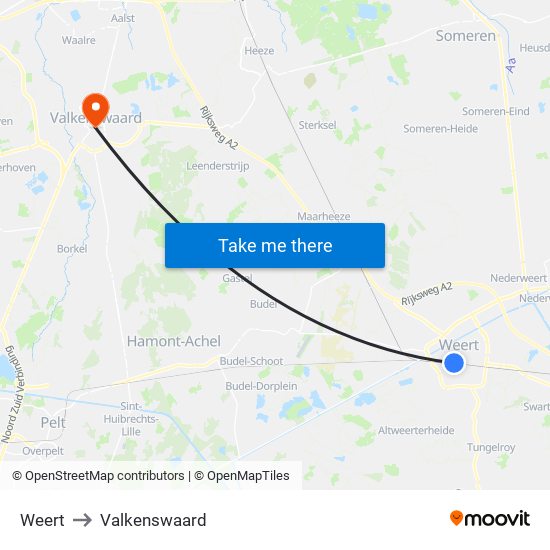 Weert to Valkenswaard map