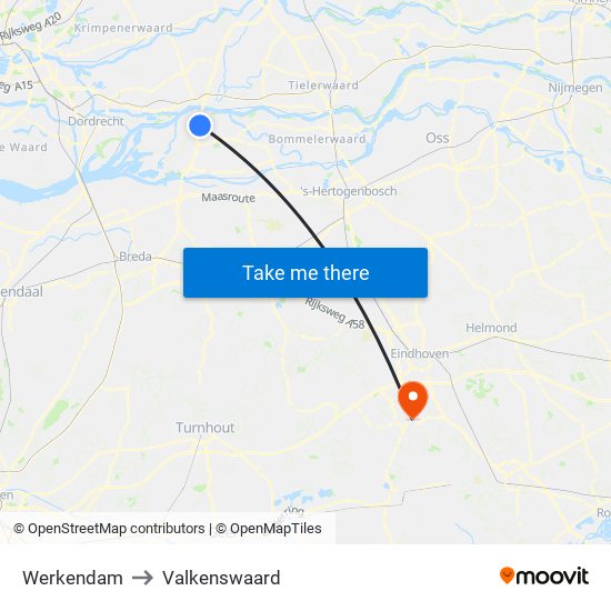 Werkendam to Valkenswaard map