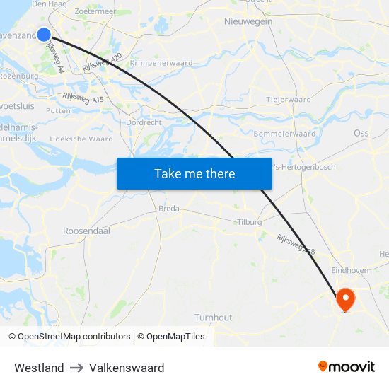 Westland to Valkenswaard map