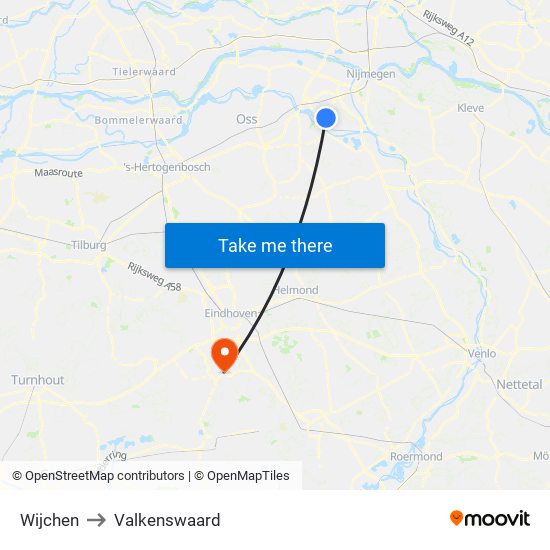 Wijchen to Valkenswaard map