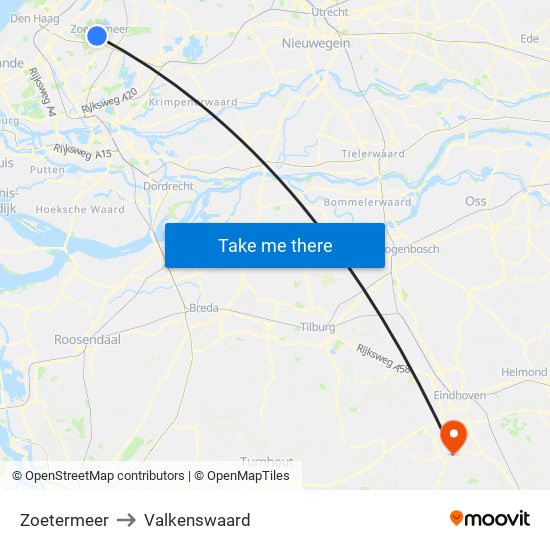Zoetermeer to Valkenswaard map