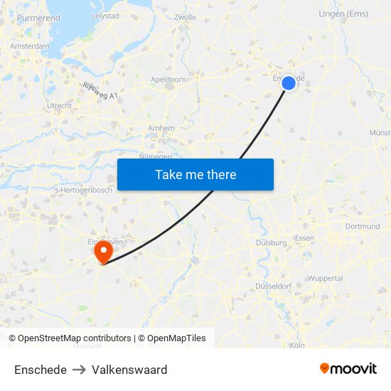 Enschede to Valkenswaard map