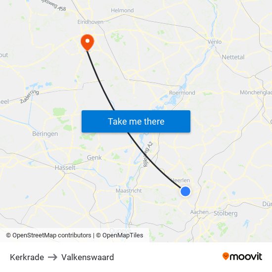 Kerkrade to Valkenswaard map