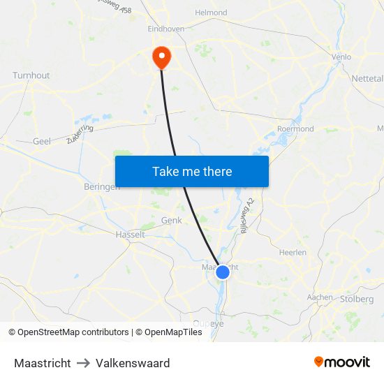 Maastricht to Valkenswaard map
