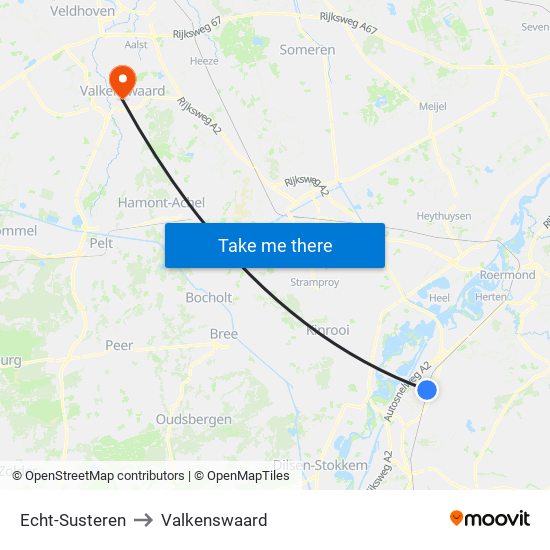 Echt-Susteren to Valkenswaard map