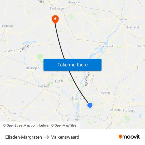 Eijsden-Margraten to Valkenswaard map