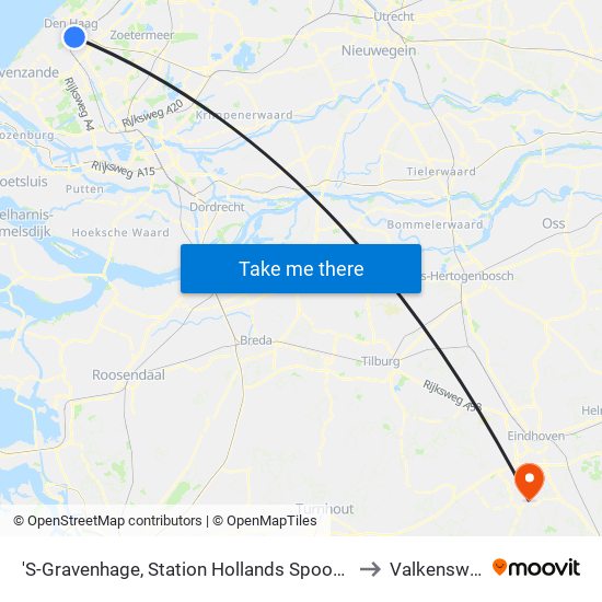 'S-Gravenhage, Station Hollands Spoor (Perron A) to Valkenswaard map