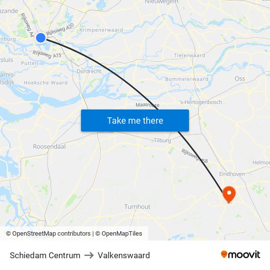 Schiedam Centrum to Valkenswaard map